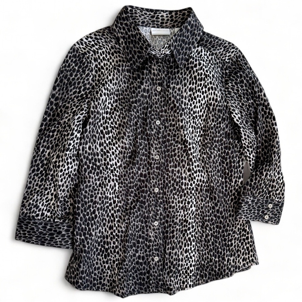 New York & Company Animal Print Button Down Dress Blouse Shirt Size Large, New